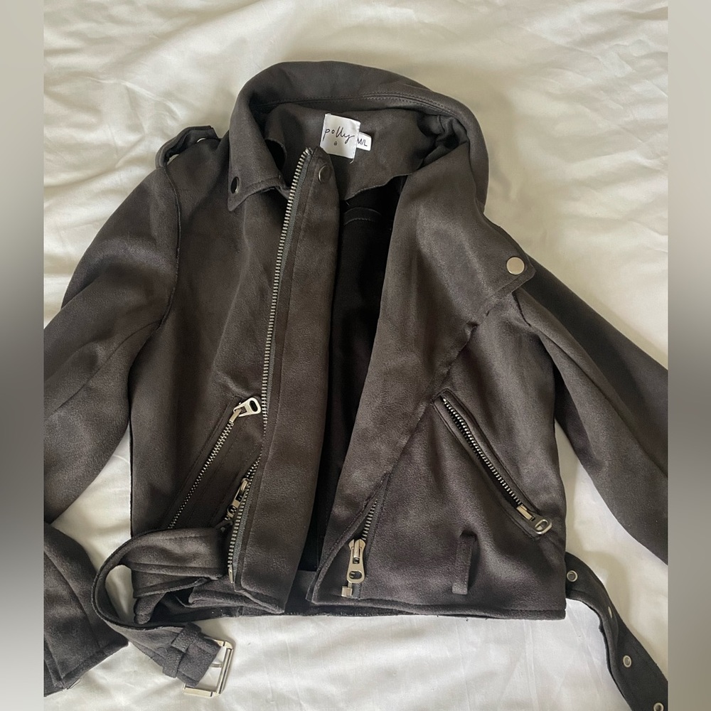 Princess Polly Black/dark grey suede biker jacket